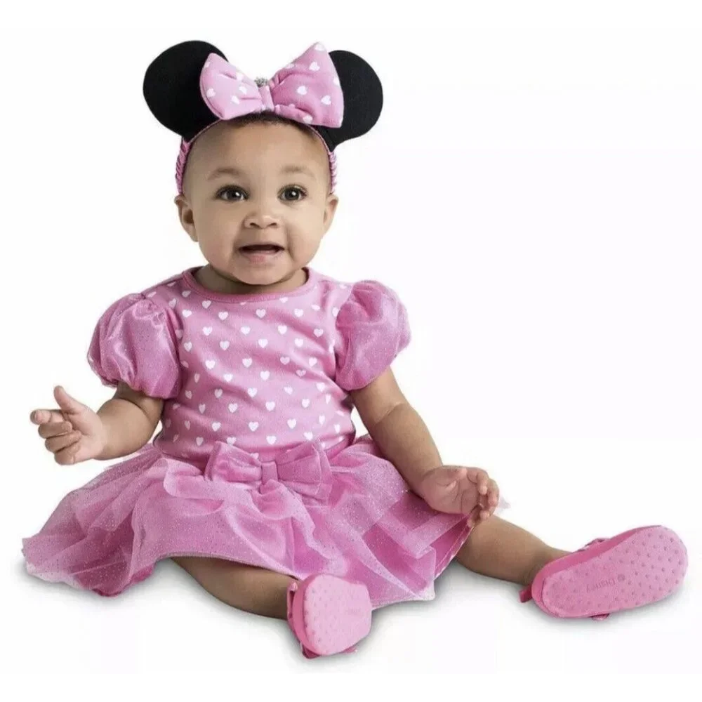 DISNEY STORE Baby Girl Minnie Mouse Bodysuit Dress Pink 18-24 Months New